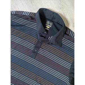 Greg Norman Polo Shirt Men’s Size L Large Play Dry Black Striped Shirt